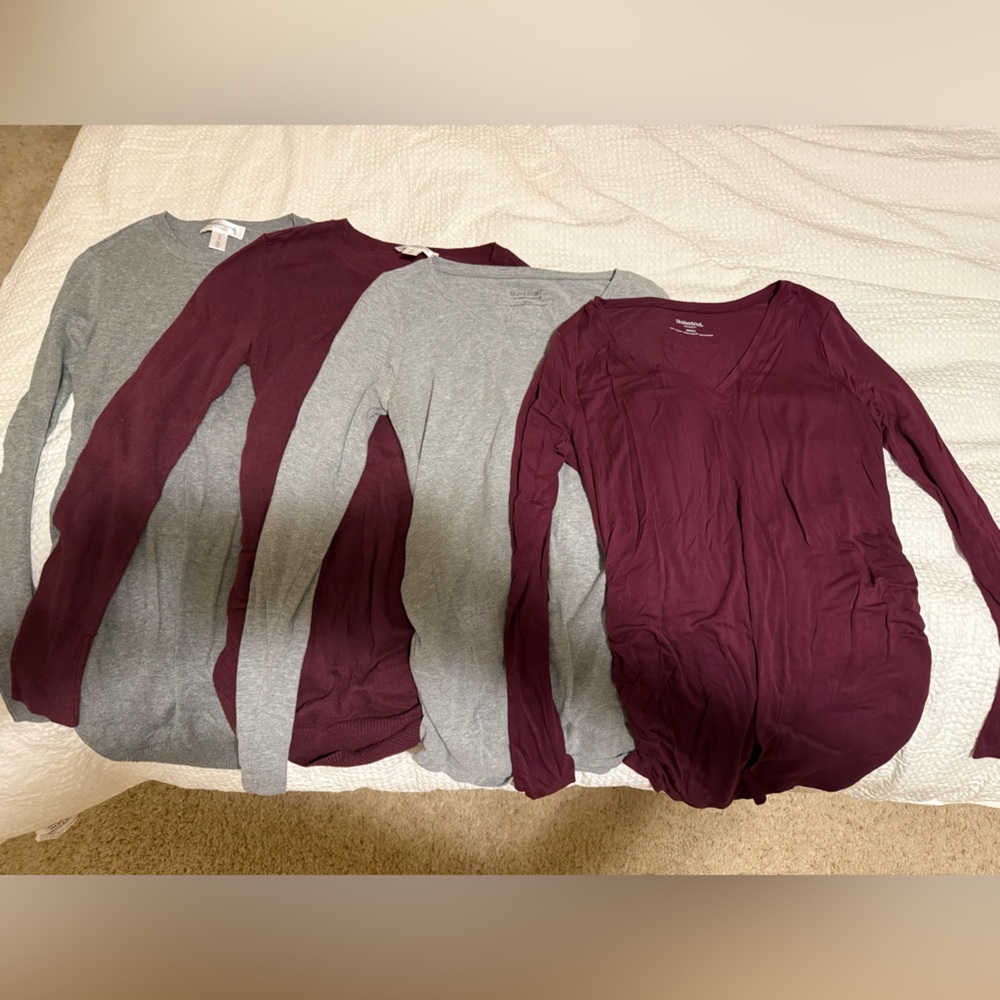 Moussy Burgundy and Gray Long Sleeve Tops